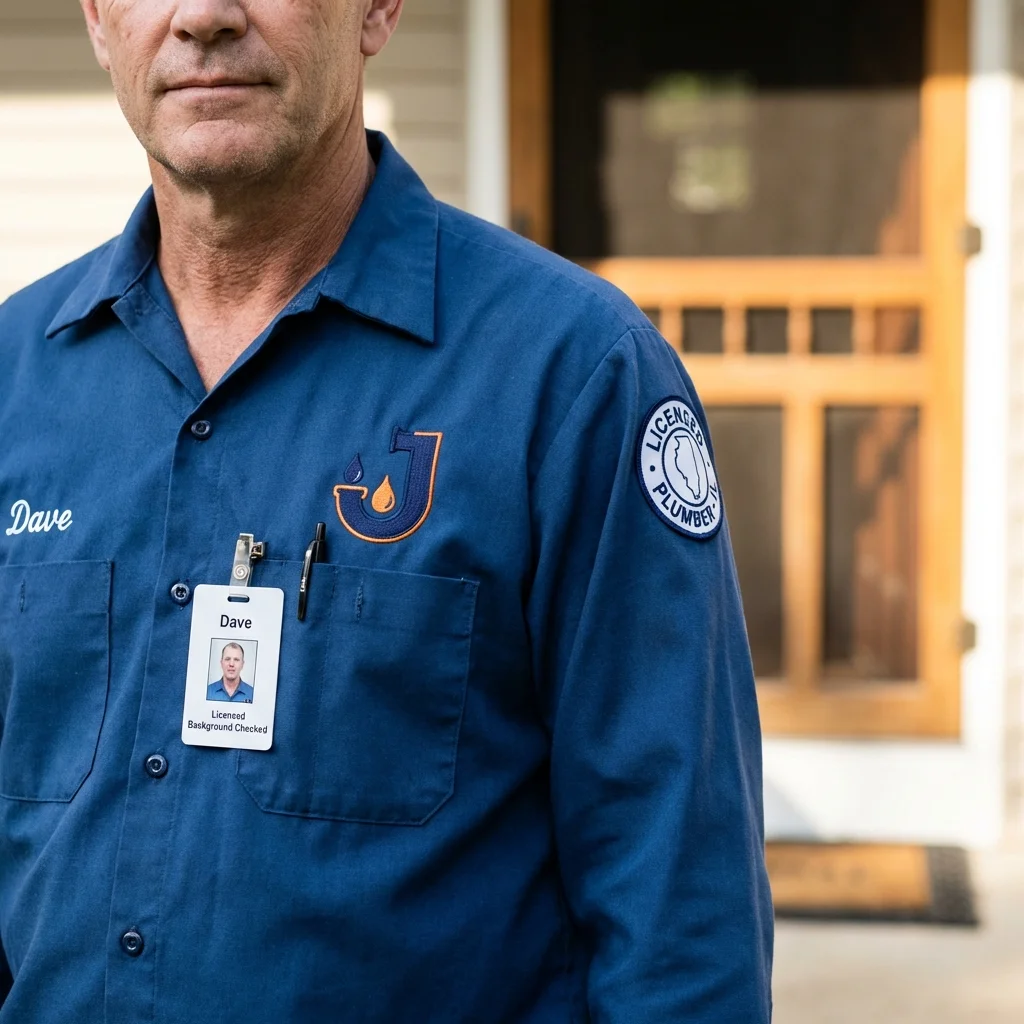 Licensed plumber showing ID badge in North Palm Beach, FL