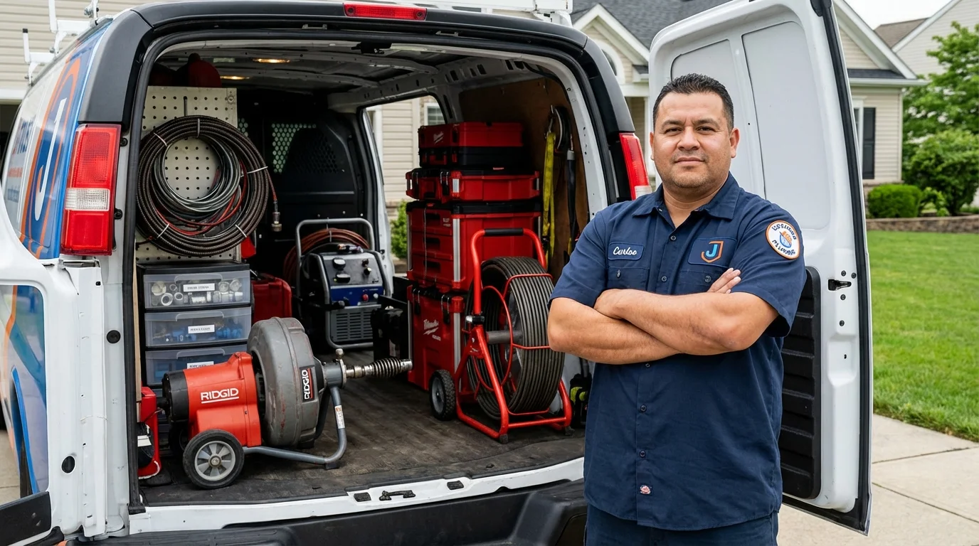 Professional drain cleaning equipment and Johns Plumbing LLC plumber in North Palm Beach