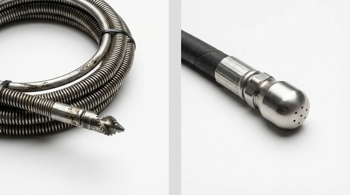 Drain snake cable and hydro jetting nozzle used for drain cleaning in North Palm Beach, FL
