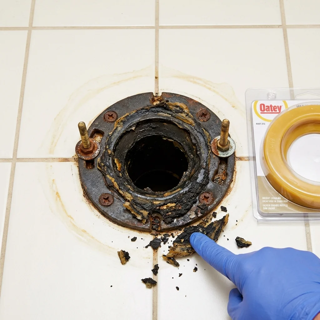 Failed wax ring showing water seepage at the base of a toilet in a North Palm Beach, FL home