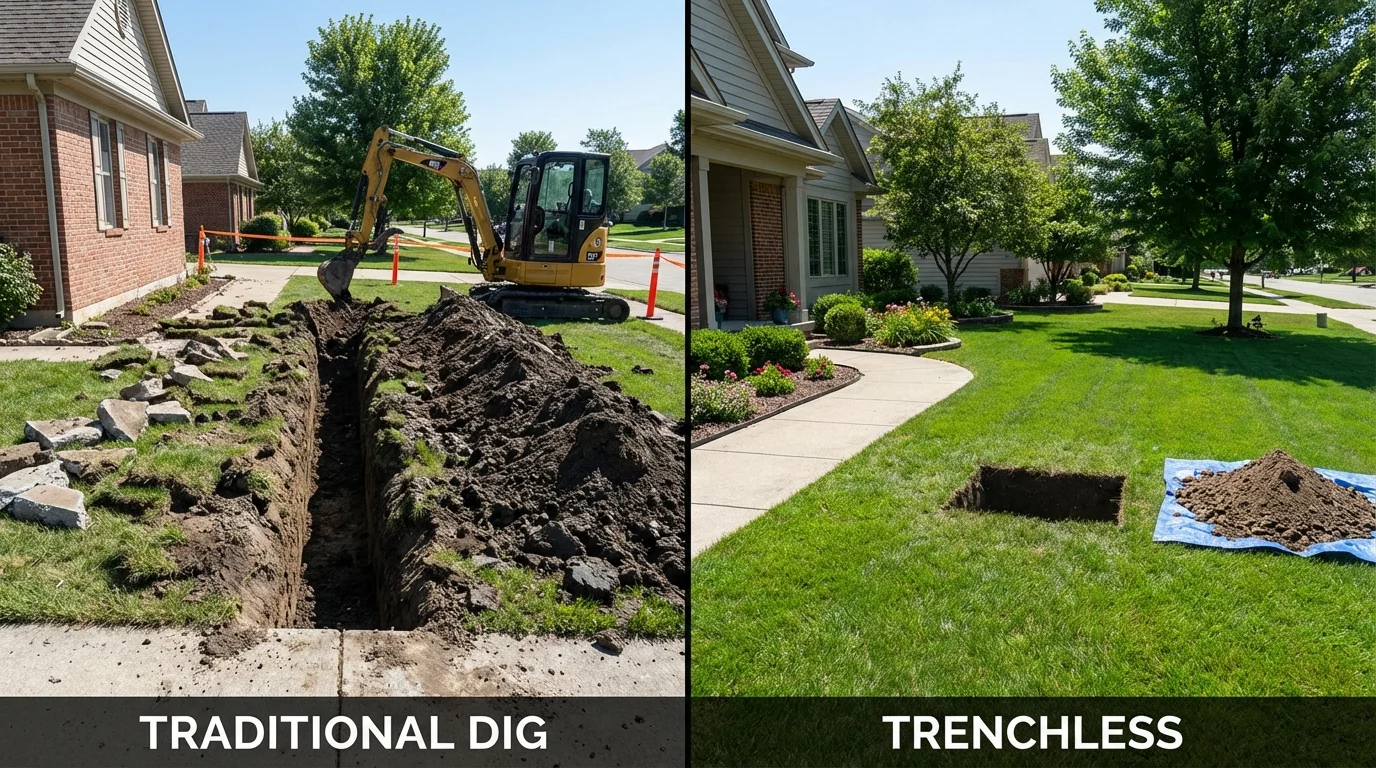 Trenchless sewer repair with minimal yard damage versus traditional excavation in North Palm Beach, FL